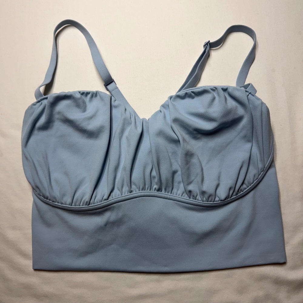 OFFLINE by Aerie Real Me Recharge Ruched Sports Bra Blue Large Sweetheart Crop